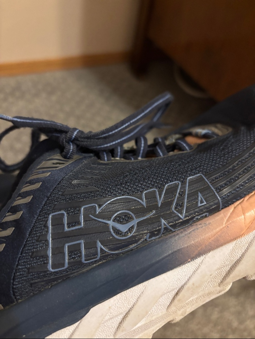 Hoka Women’s Navy with Peach Accent Running Shoes - Picture 6 of 6